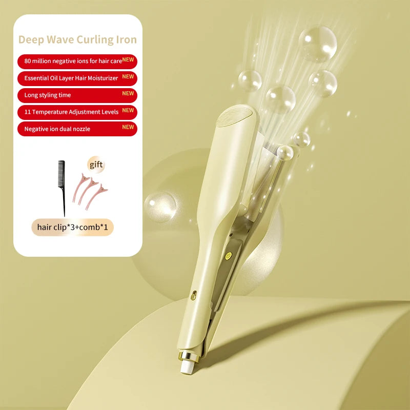 32mm Deep V Wave Hair Curler with 80M Negative Ions, 10-Minute Styling for Long Lasting Beach Waves, Anti-scald ceramic waver