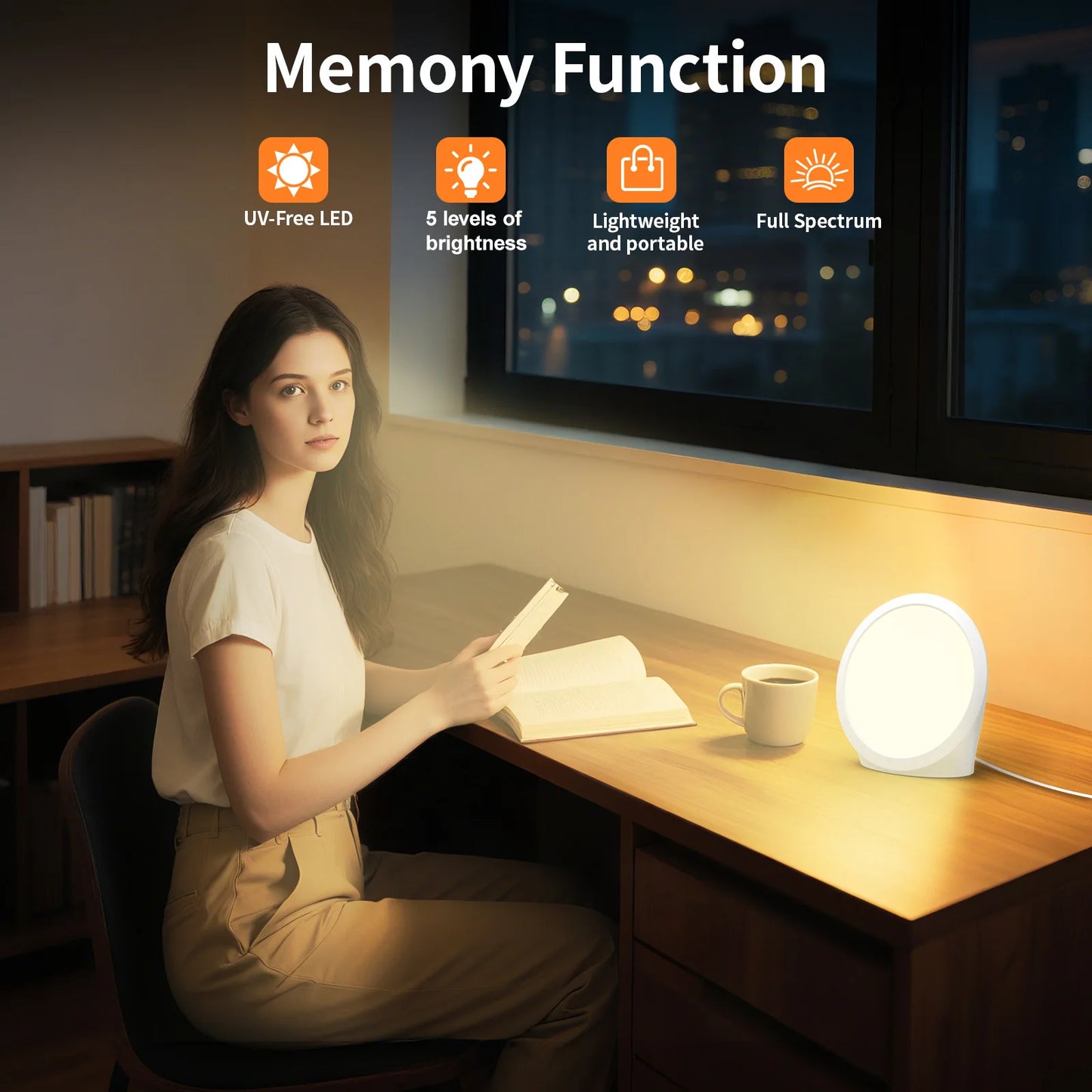 SAD Lamp, Daylight lamp with 3 Color Temperature, 6 Timer, Memory Function, Touch Control for Office/Desk/Home/Sleep
