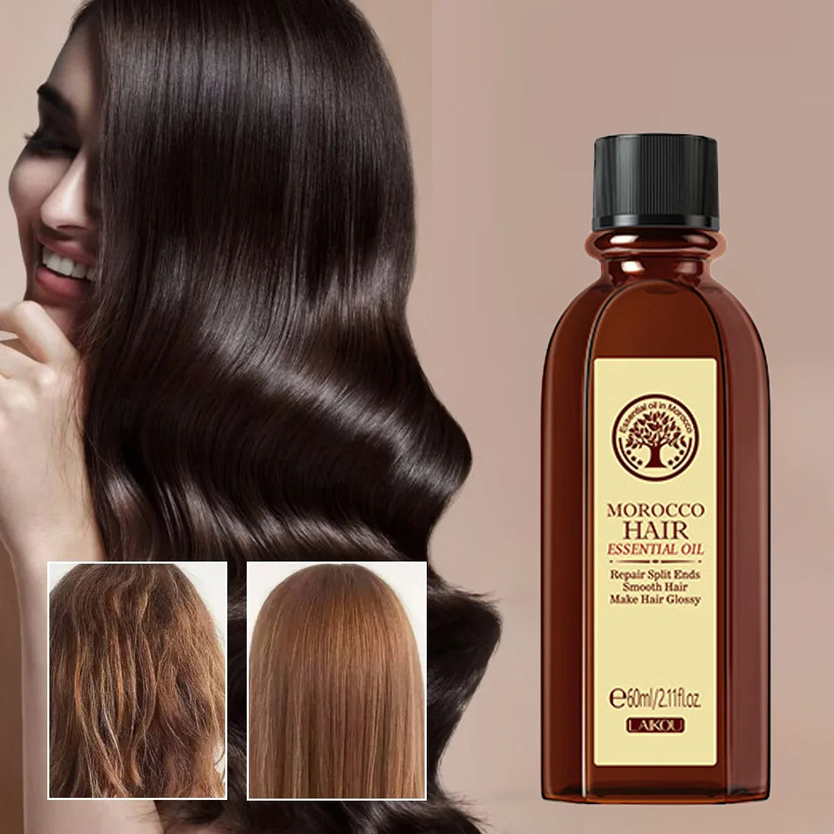 Laikou Argan Hair Oil Essential Oil Natural Anti-hair Loss Prevent Hair Dry Soft Nourishing Frizz Damaged Repair Care 60ml