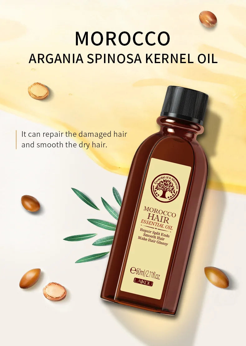 Laikou Argan Hair Oil Essential Oil Natural Anti-hair Loss Prevent Hair Dry Soft Nourishing Frizz Damaged Repair Care 60ml