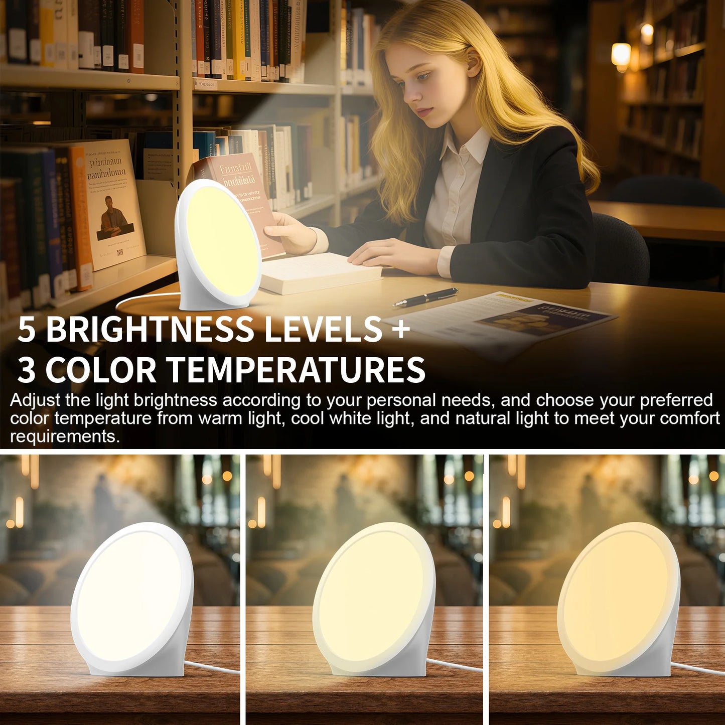 SAD Lamp, Daylight lamp with 3 Color Temperature, 6 Timer, Memory Function, Touch Control for Office/Desk/Home/Sleep
