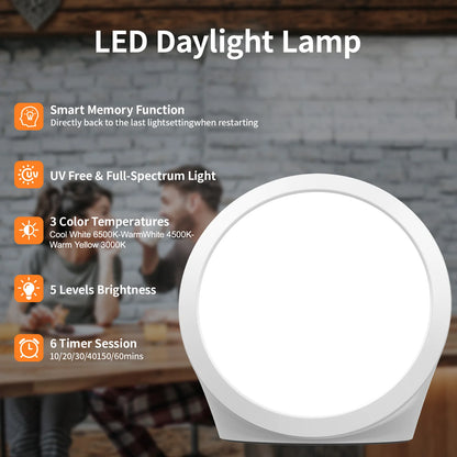 SAD Lamp, Daylight lamp with 3 Color Temperature, 6 Timer, Memory Function, Touch Control for Office/Desk/Home/Sleep