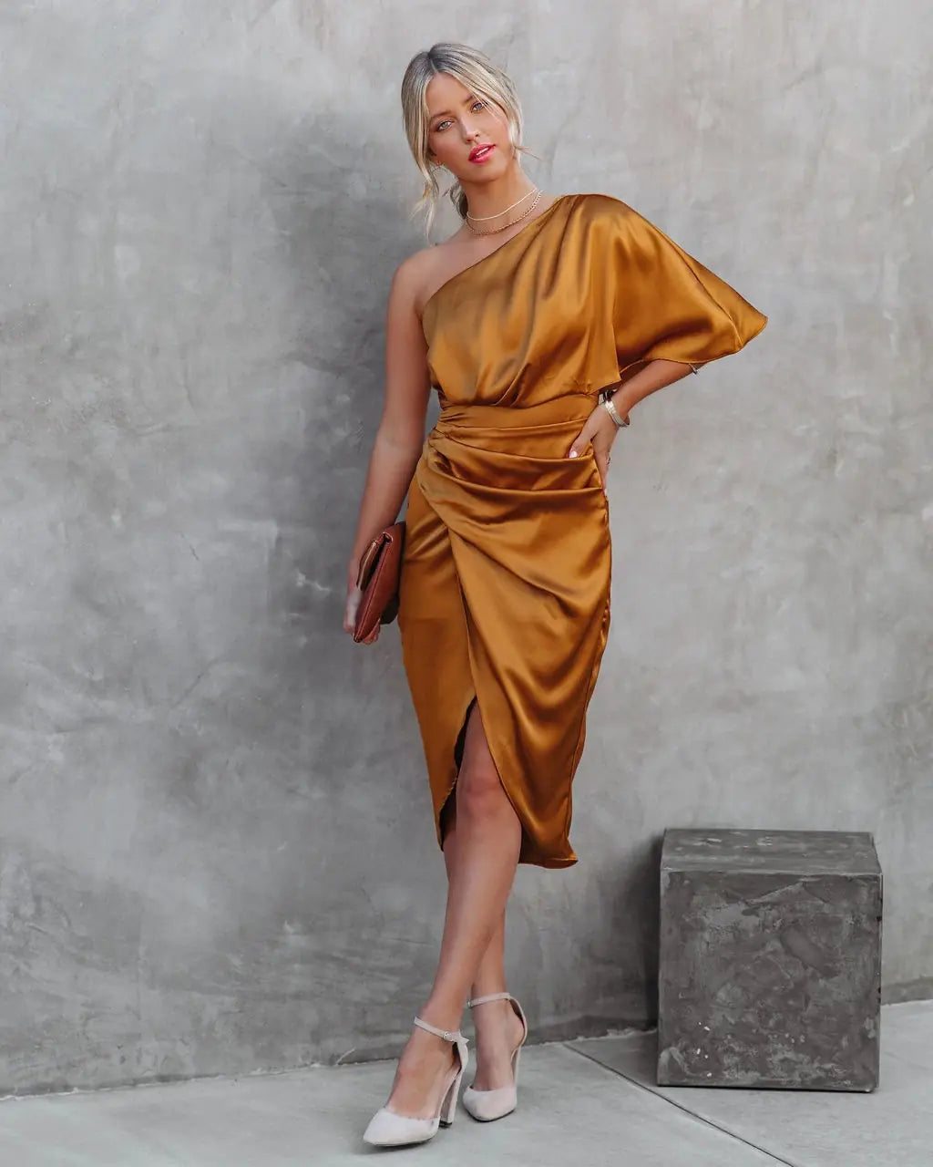ADOUCISSE Asymmetric Satin Elegance Dress